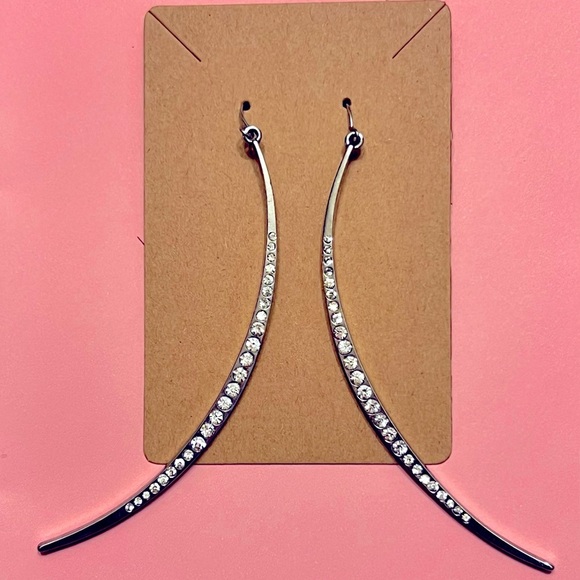 Jewelry - Silver Curved Crystal Drop Earrings